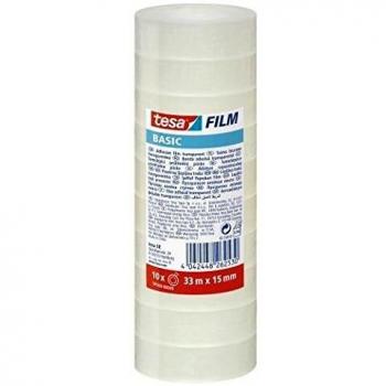 Cinta Adhesiva Transparente Tesa Basic 15mm x 33m - Pack de 10 unidades