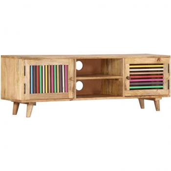 Mueble de TV de madera maciza de mango 120x30x40 cm, Mueble de Salon, Mueble Televisor, Mesa de TV