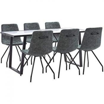 vidaXL Juego de Comedor 7 Piezas Cuero Sintético Mobiliario Decoración Interior Casa Hogar Robusto Duradero Resistente Funcional Práctico Útil Negro