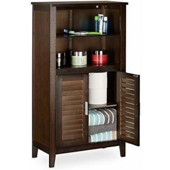 Armario de baño Lamell, mueble de bambú marrón oscuro, 92 x 50 x 25.5 cm, gabinete para cocina y teléfono