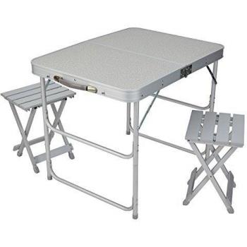 Maletín mesa camping set mesa plegable y 2 Taburete plegable, aluminio, talla única