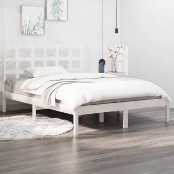 Estructura de cama doble pequeña de madera maciza blanca 120x190cm