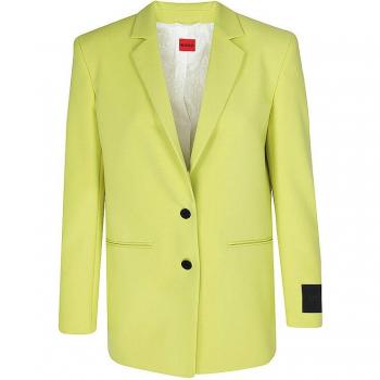 HUGO Women's Stretch Blazer Yellow Size 34 with Revers Collar and Button Closure