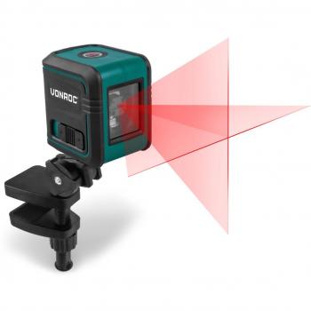 Láser de línea cruzada Vonroc - Rojo - Autonivelante - 10 metros de alcance - Incluye barra de sujeción, bolsa de herramientas y baterías
