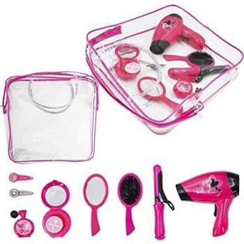deAO Estilismo y Peluqueria Juego de Belleza y Moda Conjunto Fashion Bolso de Mano Incluye Maquillaje Artificial Accesorios de Pelo Secador de Aire Frio a Pilas