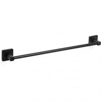 Toallero Grande Nero, Toallero grande de baño, colección NERO, Acero Inoxidable y Zamak, Doble Sistema de fijación con Tornillos y Glu fix, color Negro, medidas 6 x 6,5 x