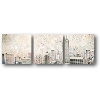 The Art & Wood. Impresión Cuadro Fotografía Panorámica Nueva York Lienzo Arte Madera. Decoración Hogar. Estilo Tríptico.
