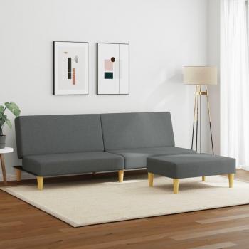 Sofá cama de 2 plazas con reposapiés en tela gris oscuro
