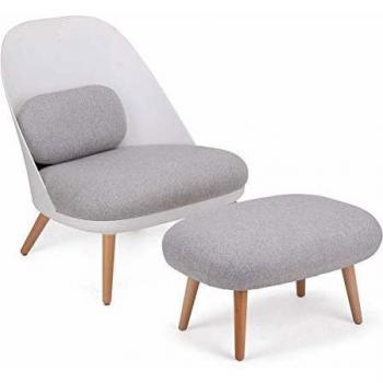 Sillón de Relax con Taburete Reposapiés y Patas de Haya, Confortable y de Calidad, Color Gris