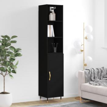 Aparador alto de madera contrachapada negro 34,5x34x180 cm con 1 puerta, mueble de almacenaje para salón, buffet y armario auxiliar