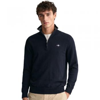 Jersey de algodón clásico para hombre con media cremallera - Azul Noche - Talla S