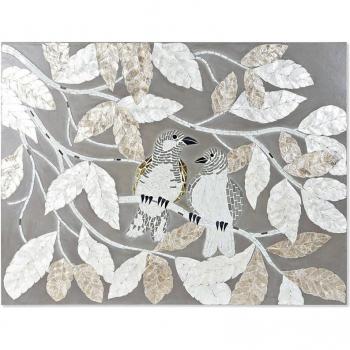 Cuadro decorativo de cristal con hojas y pájaros