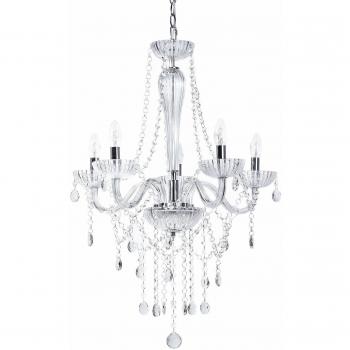 Lámpara de Techo Colgante Glamuroso de Metal Cromado y Cristales Transparentes 185 cm, 5 Luces - Locone