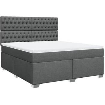 Cama box spring con colchón tela gris oscuro 180x200 cm
