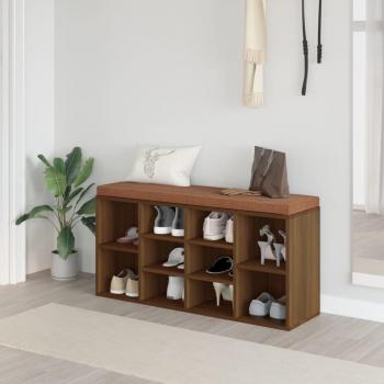 Banco zapatero de madera contrachapada marrón roble 103x30x48 cm, fabricado en madera multicapa