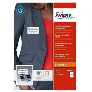 Avery españa 4837G-L. Portanombres con imán y tarjetas54x85mm, 10 unidades