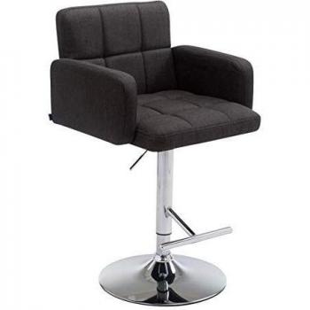 Taburete Bar Los Angeles en Tela Gris Oscuro, Altura Ajustable, Asiento Giratorio, Estructura Metálica Cromada