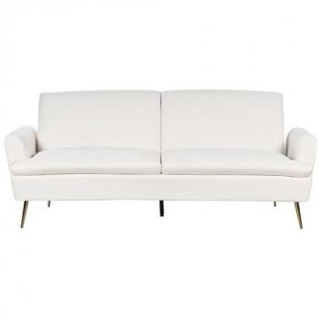Sofá Cama de Terciopelo Blanco Crema 3 Plazas con Función Click-Clack y Patas de Metal Dorado Vettre