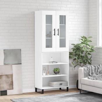 Aparador alto de madera contrachapada blanco 69,5x34x180 cm