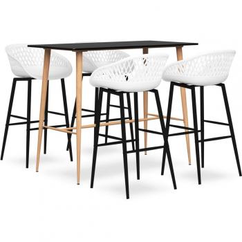 Mesa alta y taburetes de bar 5 piezas negro y blanco
