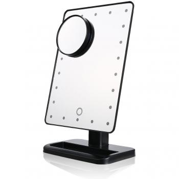 Secfort Espejo Cosmético Maquillaje con Pantalla Táctil y 22 LEDs, Aumento 10x, Funciona con Pilas, 360° de Rotación, con Iluminación Ajustable, para Cosmético, Afeitado