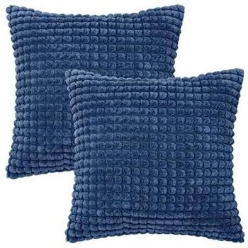 Amazon Brand - Umi Juego de 2 Funda Cojín 60x60cm, Funda Cojín Sofá Fundas de Almohada con Cremallera Invisible para Sofá Dormitorio Sala de Estar, Azul Oscuro