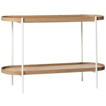 Consola de Madera Natural y Ratán con Pata Blanca 120x78 cm