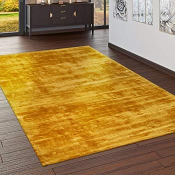 Alfombra Rectangular Hecha a Mano de Viscosa con Brillo - Vintage Color Amarillo 120x170 cm, Altura 9 mm