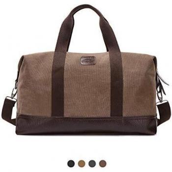 Overmont Bolsa de Viaje Vintage Bolsa de Hombro Maletín de Cuero de Lona Portátil Bolso para Trabajo con Varios Bolsillos para Excursión Actividades al Aire Libre Color Caqui/Negro/Gris/marrón
