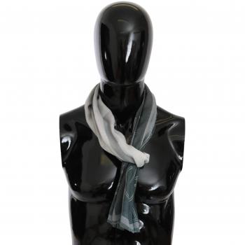 Gray Wool Viscose Foulard Patterned Branded Scarf