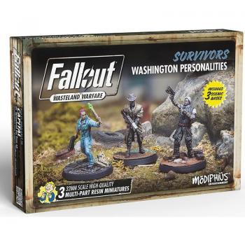 Fallout: Wasteland Warfare - Sobrevivientes: Personalidades de Washington - 3 Miniaturas, Figuras sin Pintar de 32mm, Onda Capital