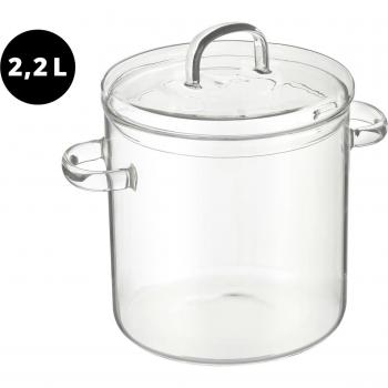 Olla de Borosilicato Transparente con Tapa de Vidrio (2,2 L - 15,3 x 19,5 x 21 cm)