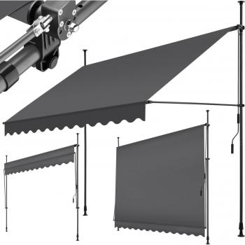 Toldo plegable para balcón con manivela ajustable en altura - Funcional, estructura de acero con revestimiento en polvo, cilindro de aluminio ligero, barras telescópicas con pies roscados para un montaje rápido y sencillo,