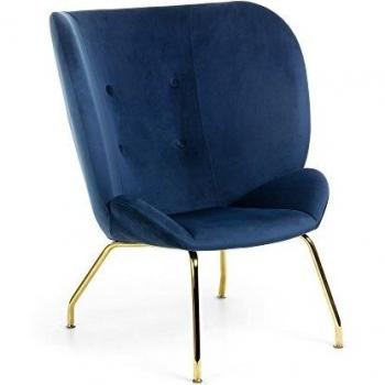 Kave Home - Butaca Violet Terciopelo Azul y Patas de Acero Acabado Dorado