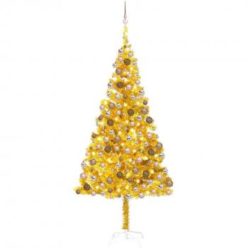 vidaXL Artificial Pre-lit Christmas Tree with Ball Set Gold 240 cm PET