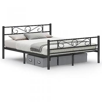 Cama Doble de Metal 200 x 160 cm, Estructura Sencilla para Colchón, Ideal para Habitaciones de Invitados, Color Negro