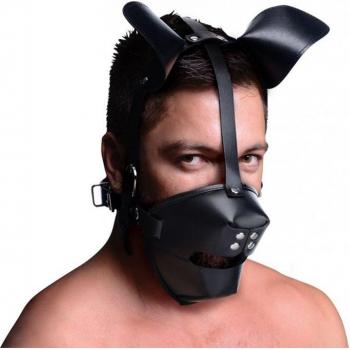 Puppy Play Mask with Breathable Ball Gag - Black