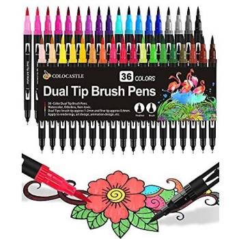 Rotuladores Lettering Brush Pen, 36 Colores, Acuarelables Marcadores para Adultos, Bullet Journal, Caligrafía, Libros para Colorear, Arte Dibujo Punta Pincel 1-2mm y Punta Fina 0.4mm