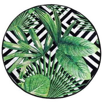 Alfombra de Baño Moderna Antialergénica y Repelente al Polvo - Blanca y Negra con Hojas Verdes - 100 cm - 700 gr/m²