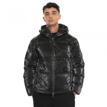 EA7 Emporio Armani Men's Black Down Jacket with Two-Way Zipper, Size XXL