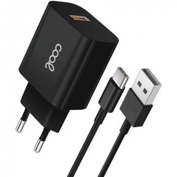 Cargador de Red Universal Cool USB Tipo C 12W 5V 2.4A Negro + Cable USB-A a USB-C