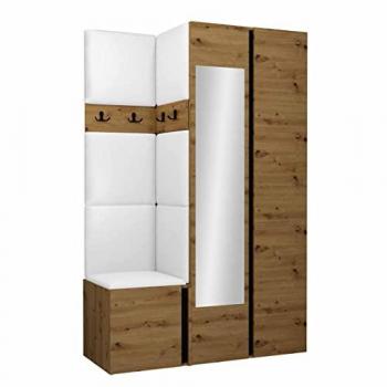 Conjunto de Recibidor Hartford 350 - Roble Artisan y Negro, Espejo, Cuero Ecológico, Aglomerado Laminado, Montaje en Pared (186x116x44cm)
