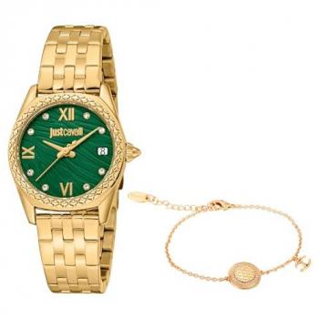 Just Cavalli Indomitable Animalier Women's Analog Watch Set - Gold Strap, Green Dial, JC1L312M0075