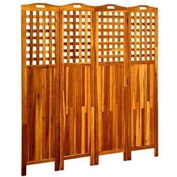 SKM Divisor de habitación de 4 paneles 63 x 0.8 x 67 pulgadas Madera de acacia maciza