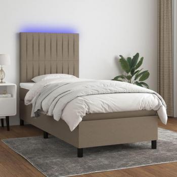 Cama blanda con colchón y luces LED Tortoria 90x190 cm en tela gris taupe