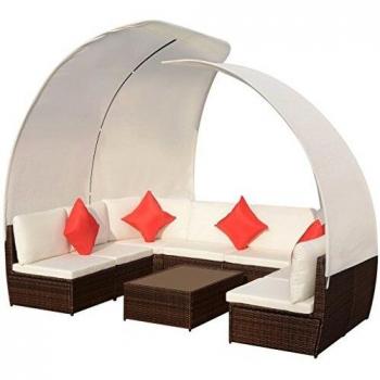9-Piece Brown Poly Rattan Garden Lounge Set with Canopies