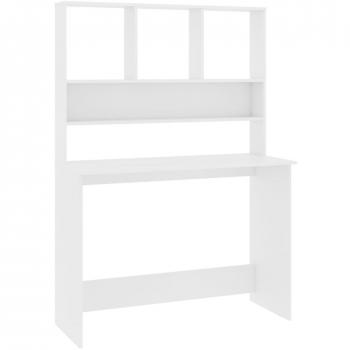 White Engineered Wood Desk with Shelves 110x45x157 cm