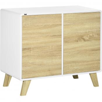 Aparador de Cocina Palawan Homcom 2 Puertas Blanco/Roble 70x80x40 cm