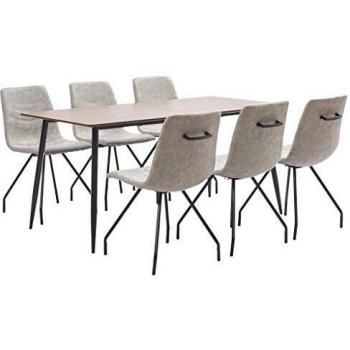 vidaXL Juego de Comedor 7 Piezas de Cuero Sintético Mobiliario Decoración Interior Casa Hogar Robusto Duradero Resistente Funcional Práctico Útil Gris