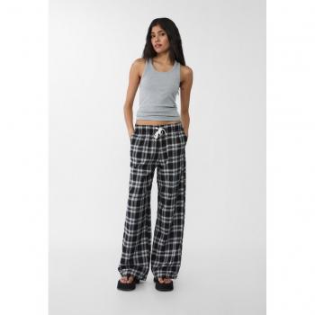 Stradivarius Black Flowing Check Trousers Size S